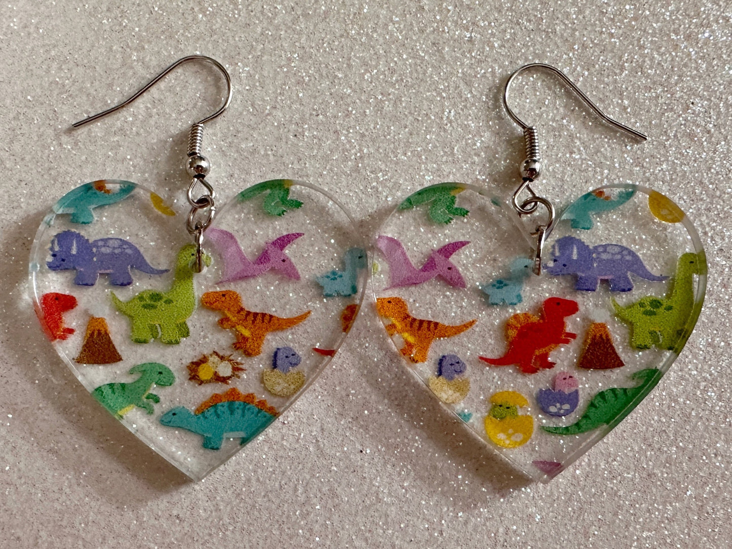 Dinosaur Earrings: Laser Cut Acrylic Dinosaurs, Dinos, Tyrannosaurus Rex, Jurassic, Volcano, Lava, Prehistoric, Best Gifts for Her/Him/Them