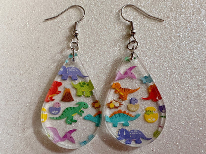 Dinosaur Earrings: Laser Cut Acrylic Dinosaurs, Dinos, Tyrannosaurus Rex, Jurassic, Volcano, Lava, Prehistoric, Best Gifts for Her/Him/Them