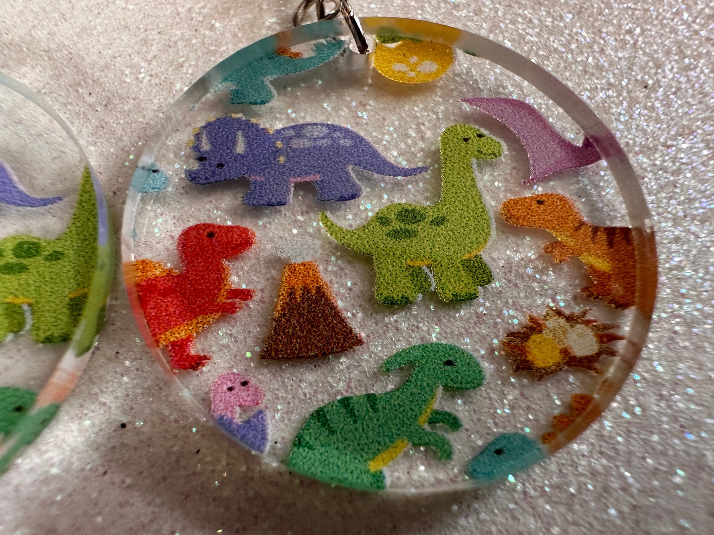 Dinosaur Earrings: Laser Cut Acrylic Dinosaurs, Dinos, Tyrannosaurus Rex, Jurassic, Volcano, Lava, Prehistoric, Best Gifts for Her/Him/Them