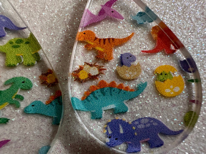 Dinosaur Earrings: Laser Cut Acrylic Dinosaurs, Dinos, Tyrannosaurus Rex, Jurassic, Volcano, Lava, Prehistoric, Best Gifts for Her/Him/Them