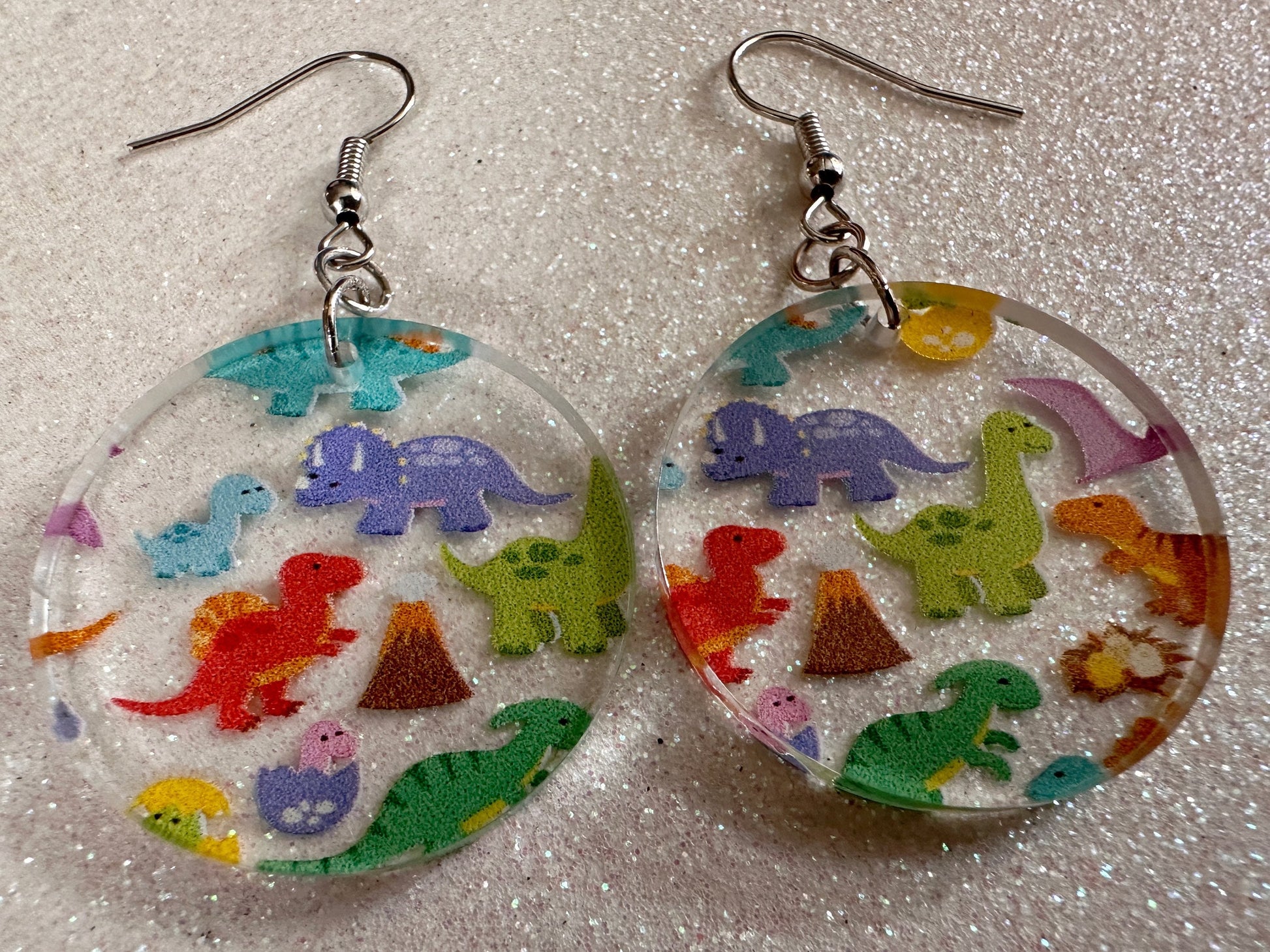 Dinosaur Earrings: Laser Cut Acrylic Dinosaurs, Dinos, Tyrannosaurus Rex, Jurassic, Volcano, Lava, Prehistoric, Best Gifts for Her/Him/Them