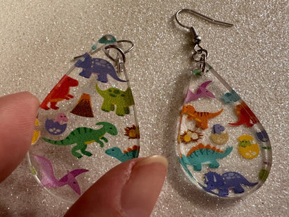 Dinosaur Earrings: Laser Cut Acrylic Dinosaurs, Dinos, Tyrannosaurus Rex, Jurassic, Volcano, Lava, Prehistoric, Best Gifts for Her/Him/Them