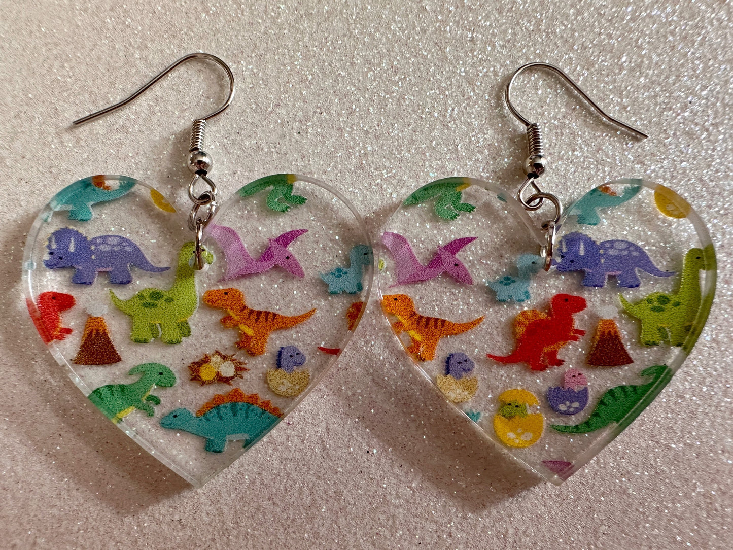 Dinosaur Earrings: Laser Cut Acrylic Dinosaurs, Dinos, Tyrannosaurus Rex, Jurassic, Volcano, Lava, Prehistoric, Best Gifts for Her/Him/Them