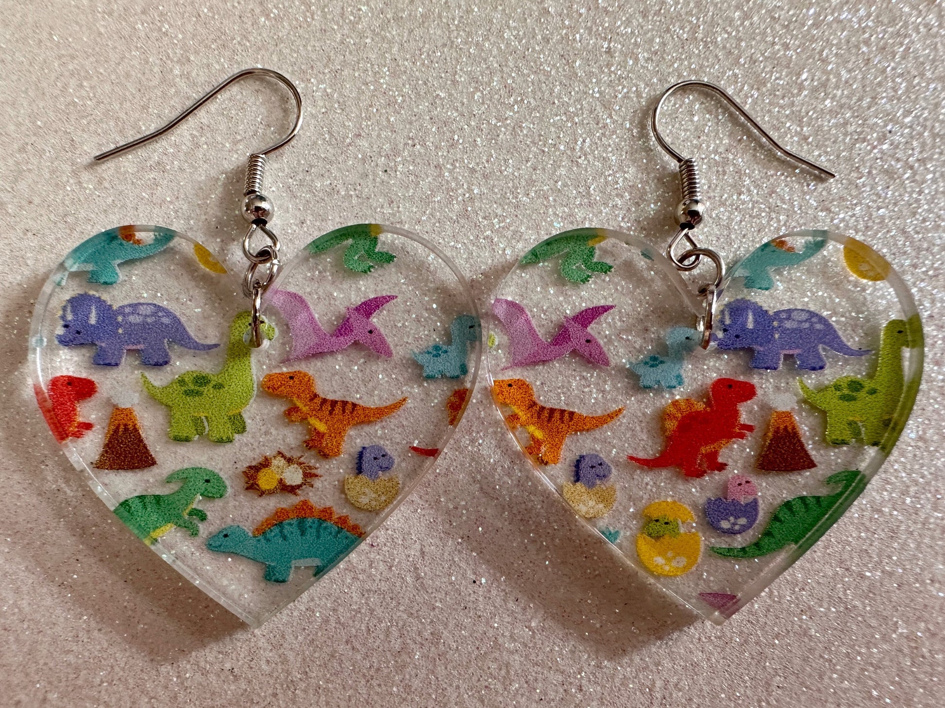 Dinosaur Earrings: Laser Cut Acrylic Dinosaurs, Dinos, Tyrannosaurus Rex, Jurassic, Volcano, Lava, Prehistoric, Best Gifts for Her/Him/Them