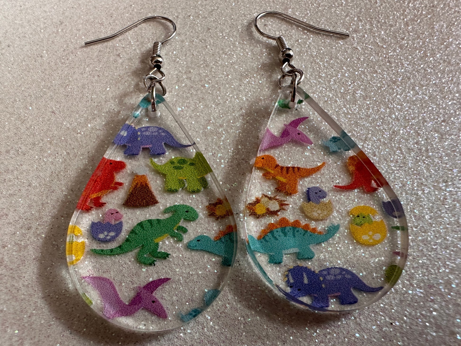 Dinosaur Earrings: Laser Cut Acrylic Dinosaurs, Dinos, Tyrannosaurus Rex, Jurassic, Volcano, Lava, Prehistoric, Best Gifts for Her/Him/Them