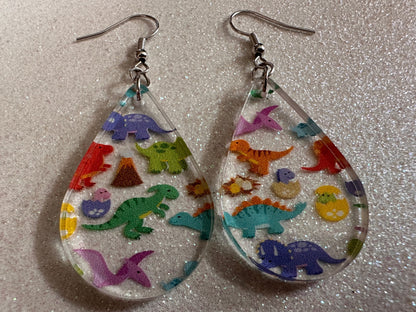 Dinosaur Earrings: Laser Cut Acrylic Dinosaurs, Dinos, Tyrannosaurus Rex, Jurassic, Volcano, Lava, Prehistoric, Best Gifts for Her/Him/Them