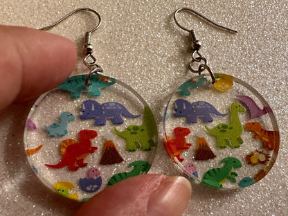 Dinosaur Earrings: Laser Cut Acrylic Dinosaurs, Dinos, Tyrannosaurus Rex, Jurassic, Volcano, Lava, Prehistoric, Best Gifts for Her/Him/Them