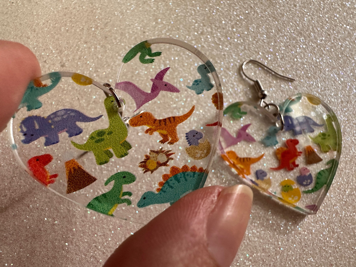 Dinosaur Earrings: Laser Cut Acrylic Dinosaurs, Dinos, Tyrannosaurus Rex, Jurassic, Volcano, Lava, Prehistoric, Best Gifts for Her/Him/Them