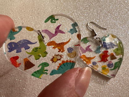 Dinosaur Earrings: Laser Cut Acrylic Dinosaurs, Dinos, Tyrannosaurus Rex, Jurassic, Volcano, Lava, Prehistoric, Best Gifts for Her/Him/Them