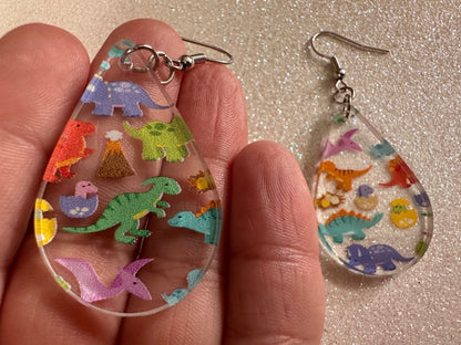Dinosaur Earrings: Laser Cut Acrylic Dinosaurs, Dinos, Tyrannosaurus Rex, Jurassic, Volcano, Lava, Prehistoric, Best Gifts for Her/Him/Them