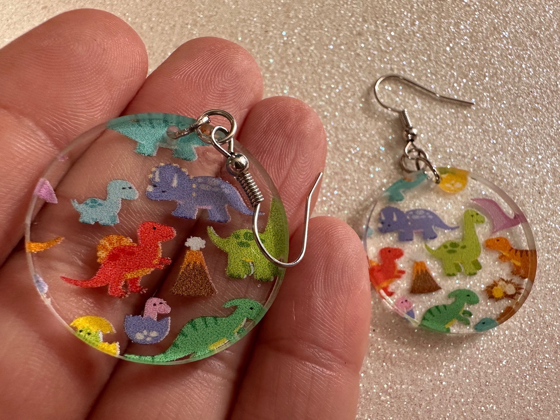 Dinosaur Earrings: Laser Cut Acrylic Dinosaurs, Dinos, Tyrannosaurus Rex, Jurassic, Volcano, Lava, Prehistoric, Best Gifts for Her/Him/Them