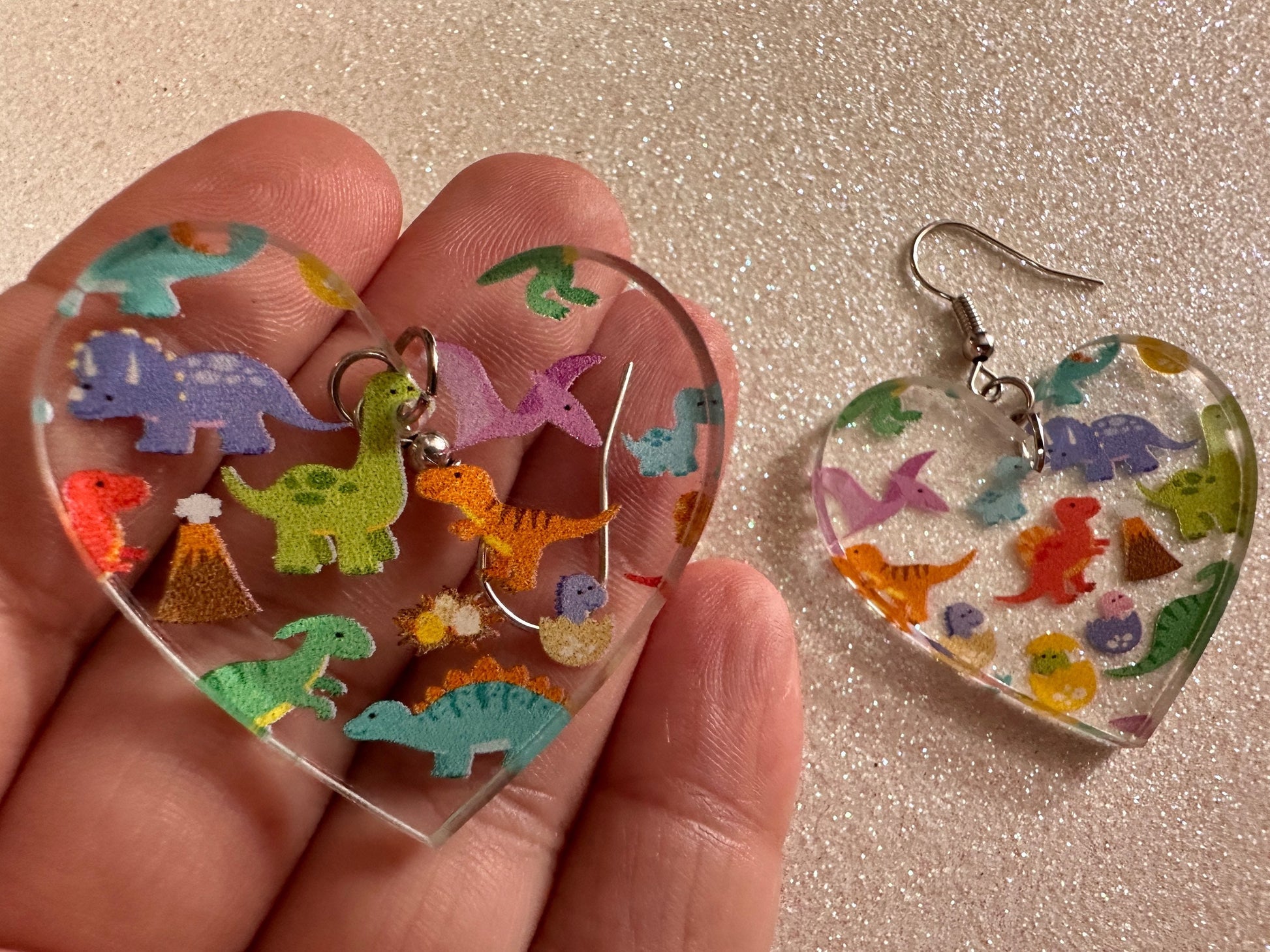 Dinosaur Earrings: Laser Cut Acrylic Dinosaurs, Dinos, Tyrannosaurus Rex, Jurassic, Volcano, Lava, Prehistoric, Best Gifts for Her/Him/Them