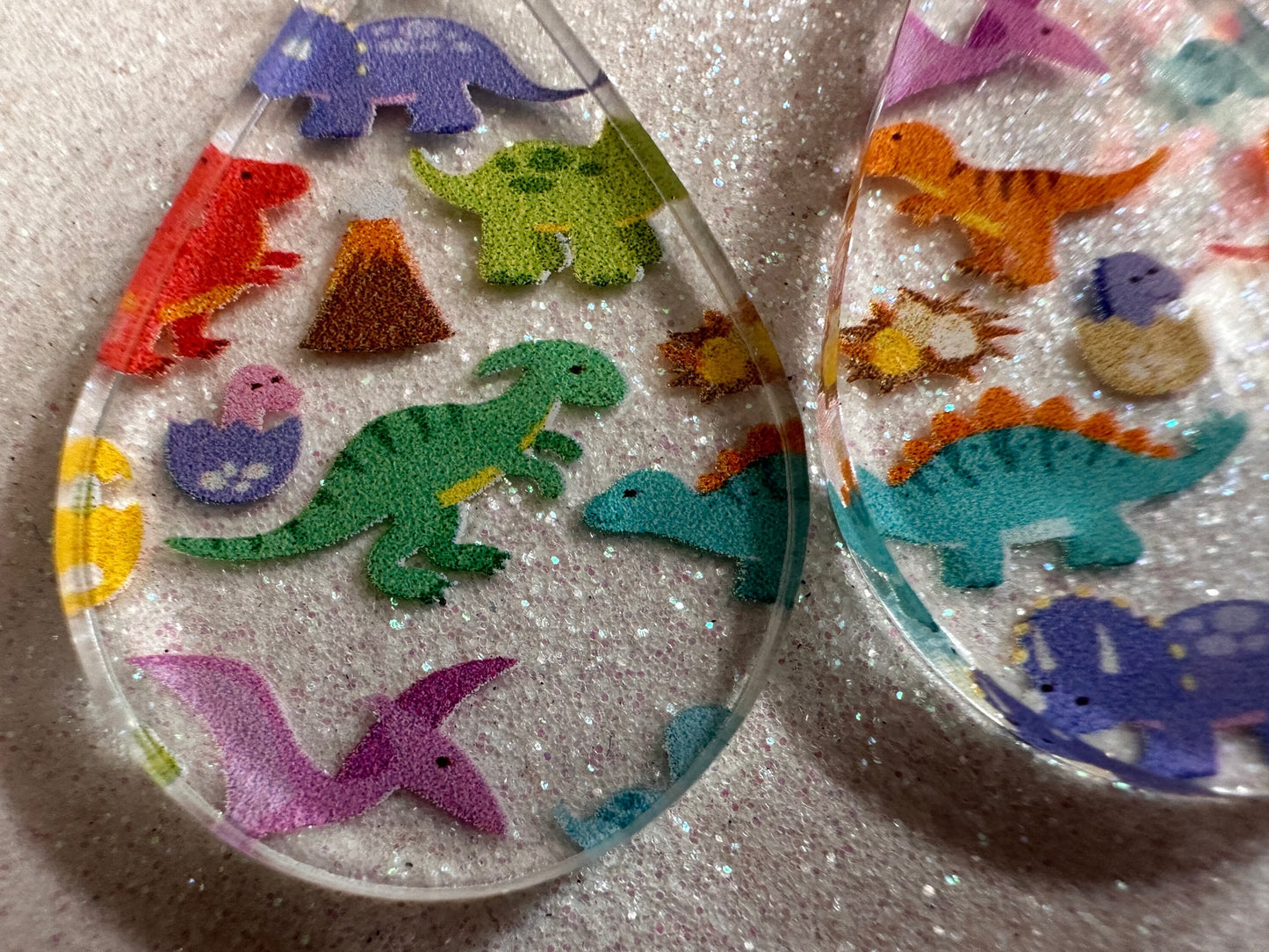 Dinosaur Earrings: Laser Cut Acrylic Dinosaurs, Dinos, Tyrannosaurus Rex, Jurassic, Volcano, Lava, Prehistoric, Best Gifts for Her/Him/Them
