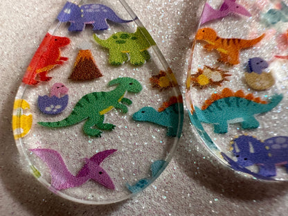 Dinosaur Earrings: Laser Cut Acrylic Dinosaurs, Dinos, Tyrannosaurus Rex, Jurassic, Volcano, Lava, Prehistoric, Best Gifts for Her/Him/Them