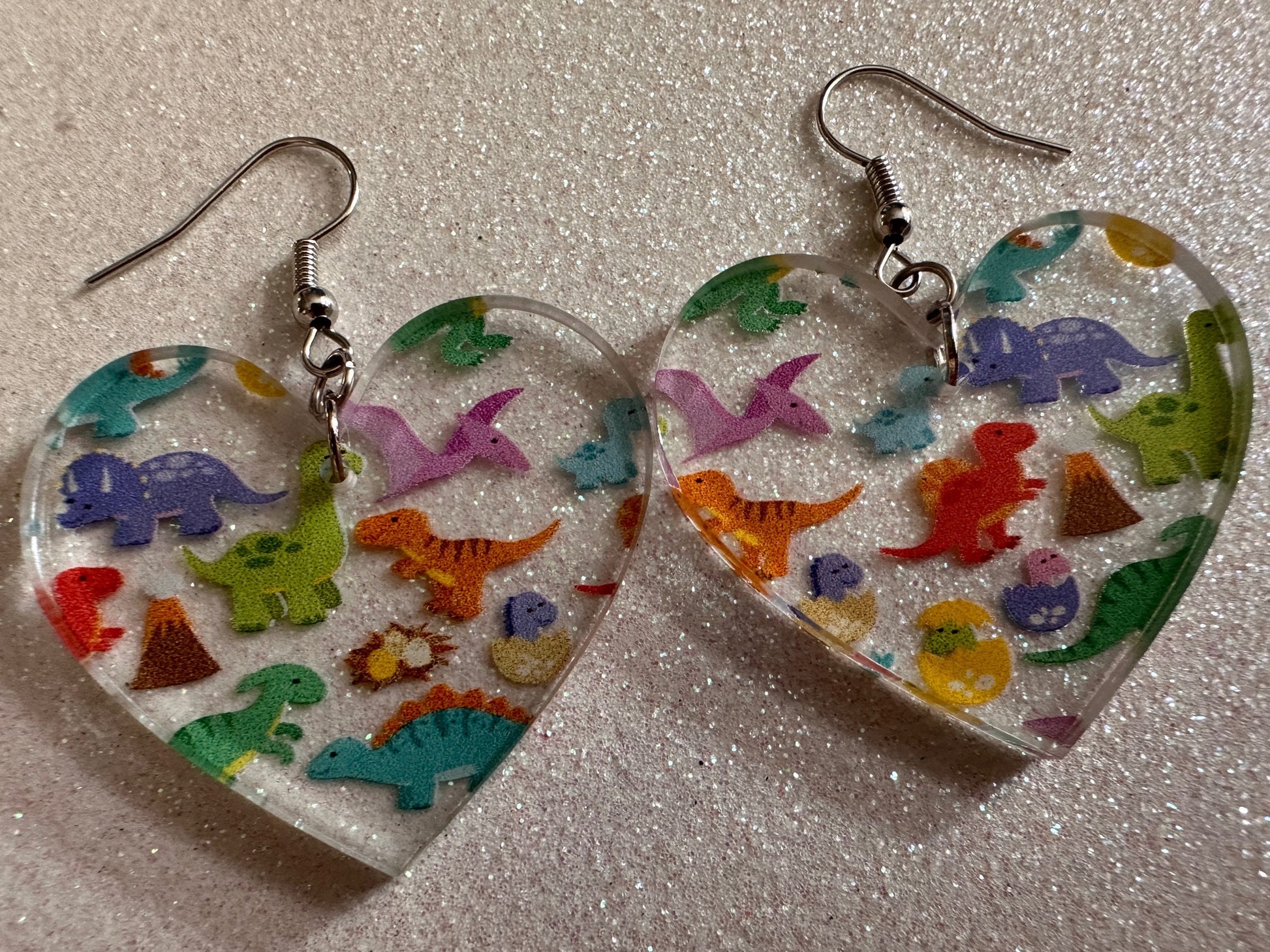 Dinosaur Earrings: Laser Cut Acrylic Dinosaurs, Dinos, Tyrannosaurus Rex, Jurassic, Volcano, Lava, Prehistoric, Best Gifts for Her/Him/Them