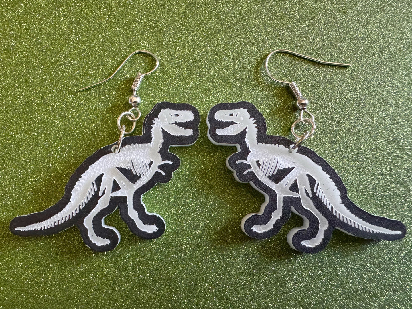 Dinosaur Skeleton Earrings: Laser Cut Acrylic Dinosaurs, Bones, Skeletons, Novelty Earrings, Costume Jewelry, Best Gifts for Her/Him/Them