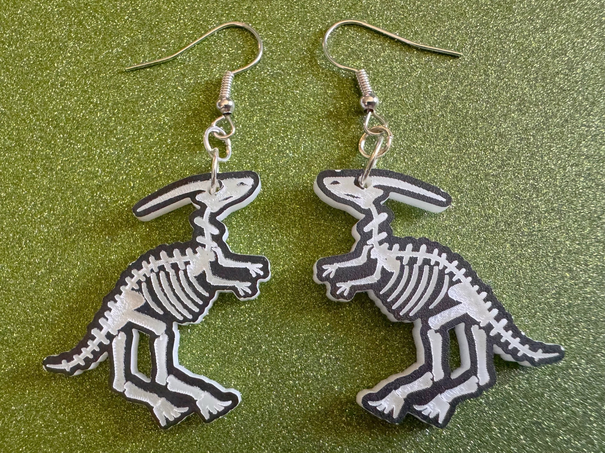 Dinosaur Skeleton Earrings: Laser Cut Acrylic Dinosaurs, Bones, Skeletons, Novelty Earrings, Costume Jewelry, Best Gifts for Her/Him/Them