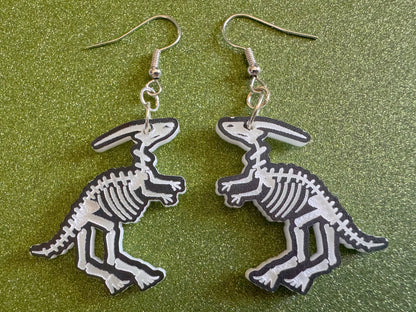 Dinosaur Skeleton Earrings: Laser Cut Acrylic Dinosaurs, Bones, Skeletons, Novelty Earrings, Costume Jewelry, Best Gifts for Her/Him/Them
