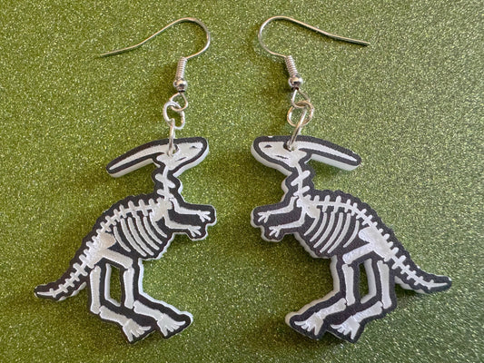 Dinosaur Skeleton Earrings: Laser Cut Acrylic Dinosaurs, Bones, Skeletons, Novelty Earrings, Costume Jewelry, Best Gifts for Her/Him/Them