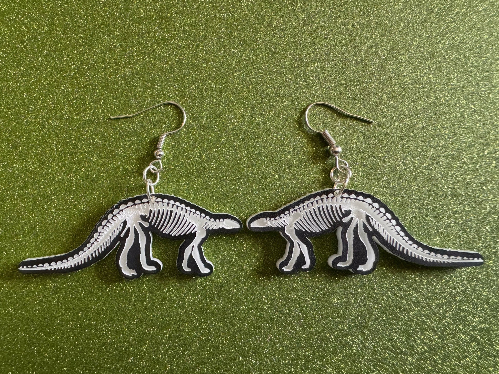 Dinosaur Skeleton Earrings: Laser Cut Acrylic Dinosaurs, Bones, Skeletons, Novelty Earrings, Costume Jewelry, Best Gifts for Her/Him/Them