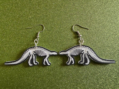 Dinosaur Skeleton Earrings: Laser Cut Acrylic Dinosaurs, Bones, Skeletons, Novelty Earrings, Costume Jewelry, Best Gifts for Her/Him/Them