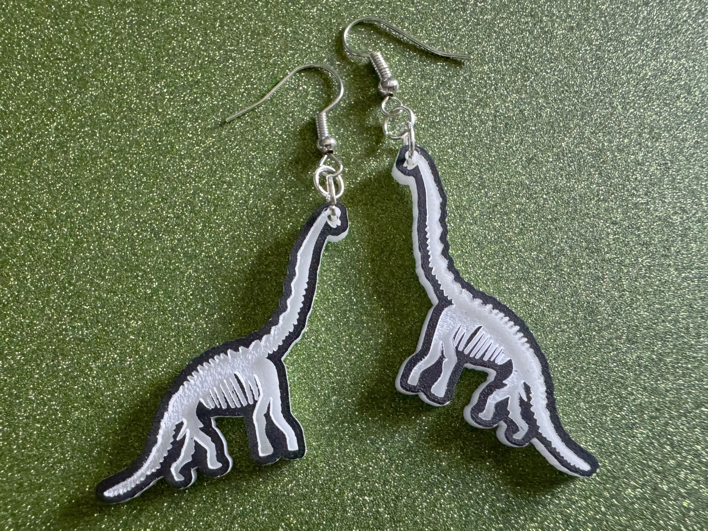 Dinosaur Skeleton Earrings: Laser Cut Acrylic Dinosaurs, Bones, Skeletons, Novelty Earrings, Costume Jewelry, Best Gifts for Her/Him/Them