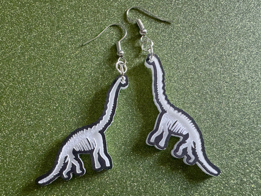 Dinosaur Skeleton Earrings: Laser Cut Acrylic Dinosaurs, Bones, Skeletons, Novelty Earrings, Costume Jewelry, Best Gifts for Her/Him/Them