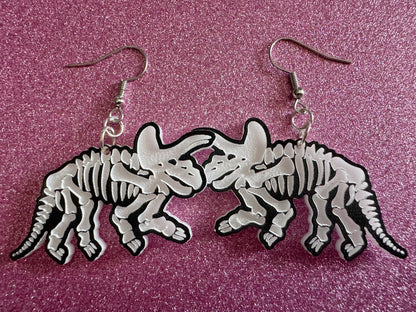 Dinosaur Skeleton Earrings: Laser Cut Acrylic Dinosaurs, Bones, Skeletons, Novelty Earrings, Costume Jewelry, Best Gifts for Her/Him/Them