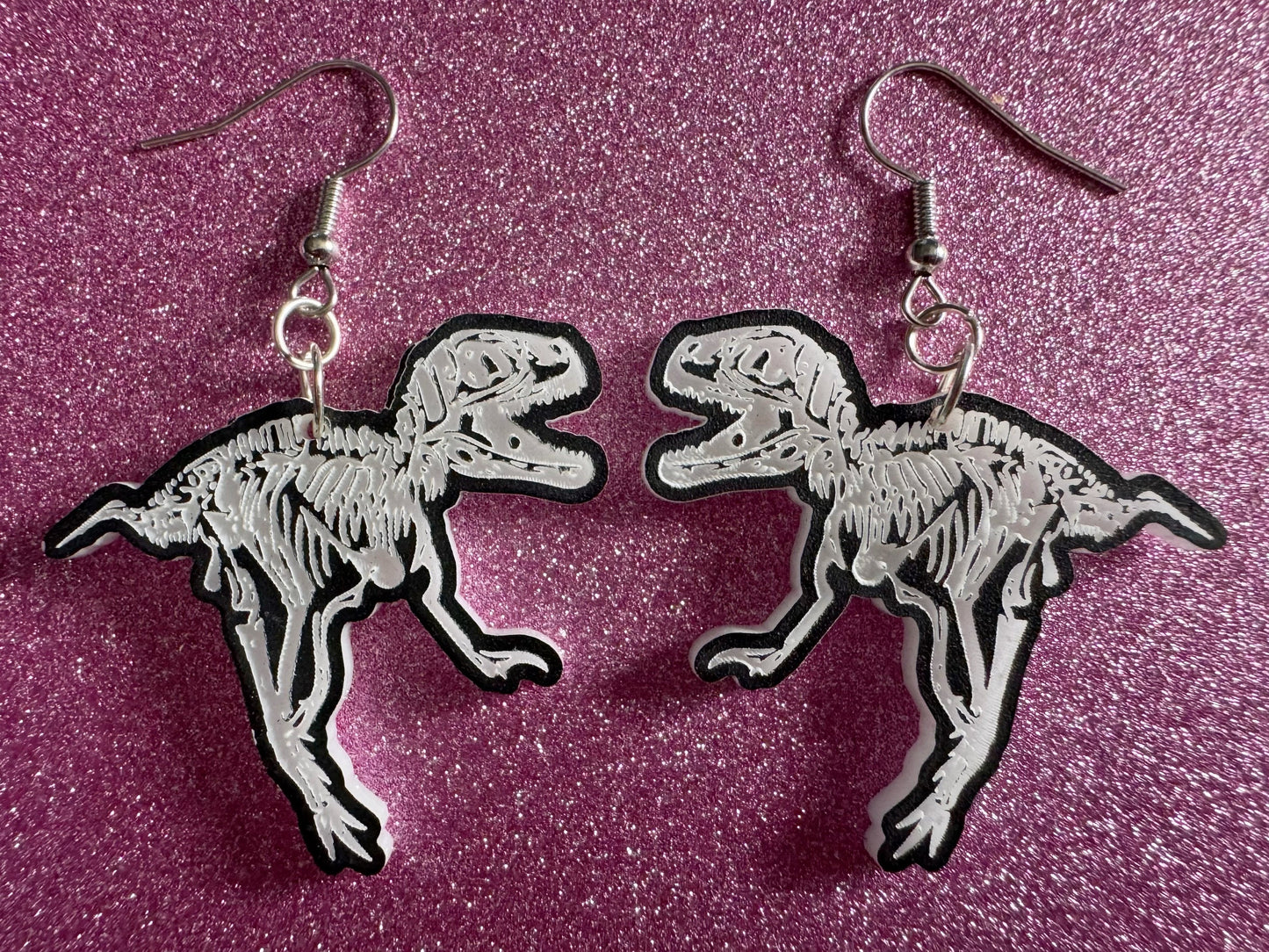 Dinosaur Skeleton Earrings: Laser Cut Acrylic Dinosaurs, Bones, Skeletons, Novelty Earrings, Costume Jewelry, Best Gifts for Her/Him/Them