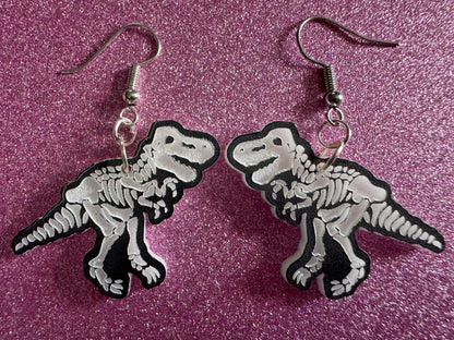 Dinosaur Skeleton Earrings: Laser Cut Acrylic Dinosaurs, Bones, Skeletons, Novelty Earrings, Costume Jewelry, Best Gifts for Her/Him/Them