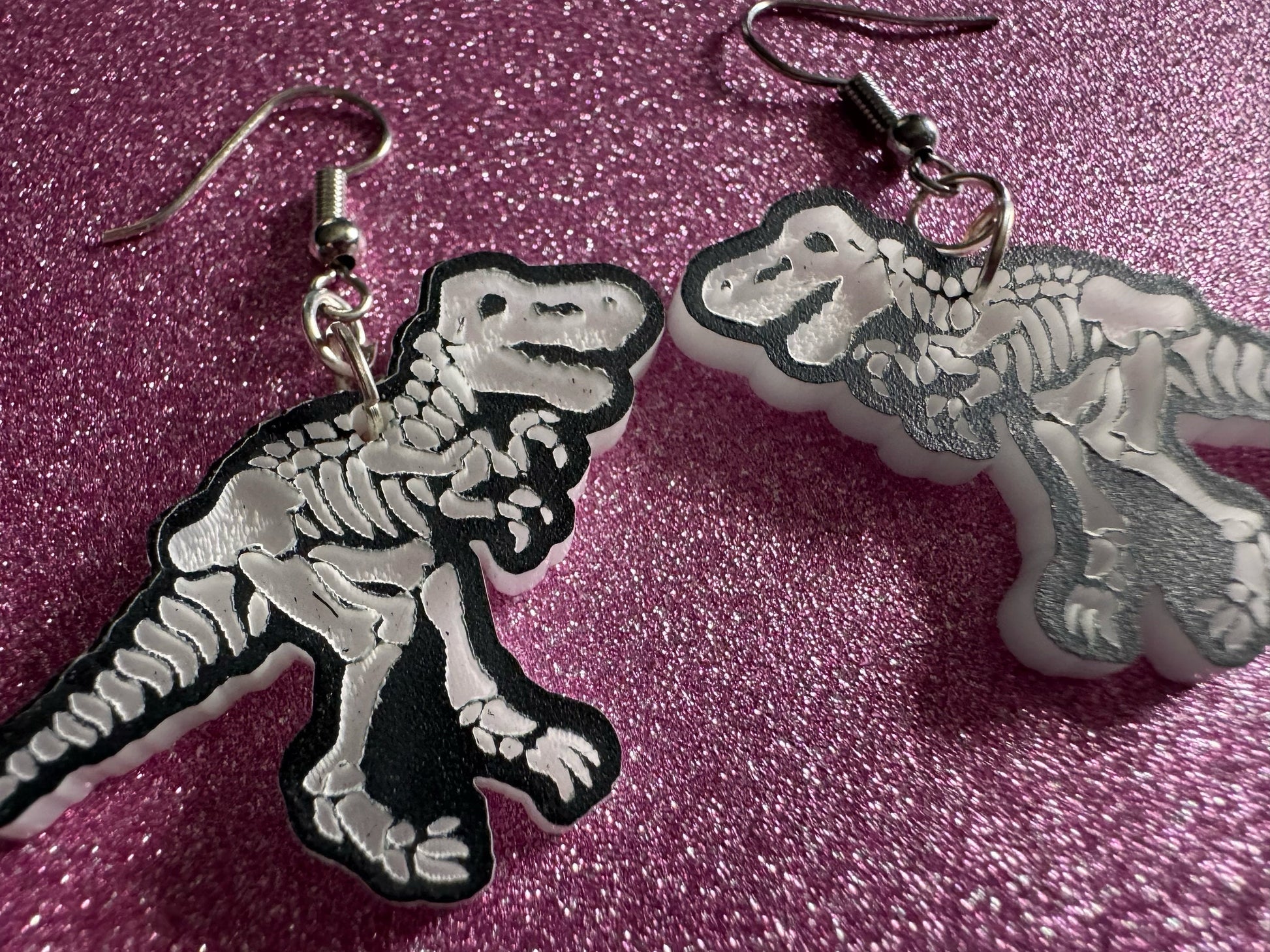 Dinosaur Skeleton Earrings: Laser Cut Acrylic Dinosaurs, Bones, Skeletons, Novelty Earrings, Costume Jewelry, Best Gifts for Her/Him/Them