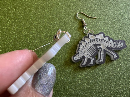 Dinosaur Skeleton Earrings: Laser Cut Acrylic Dinosaurs, Bones, Skeletons, Novelty Earrings, Costume Jewelry, Best Gifts for Her/Him/Them