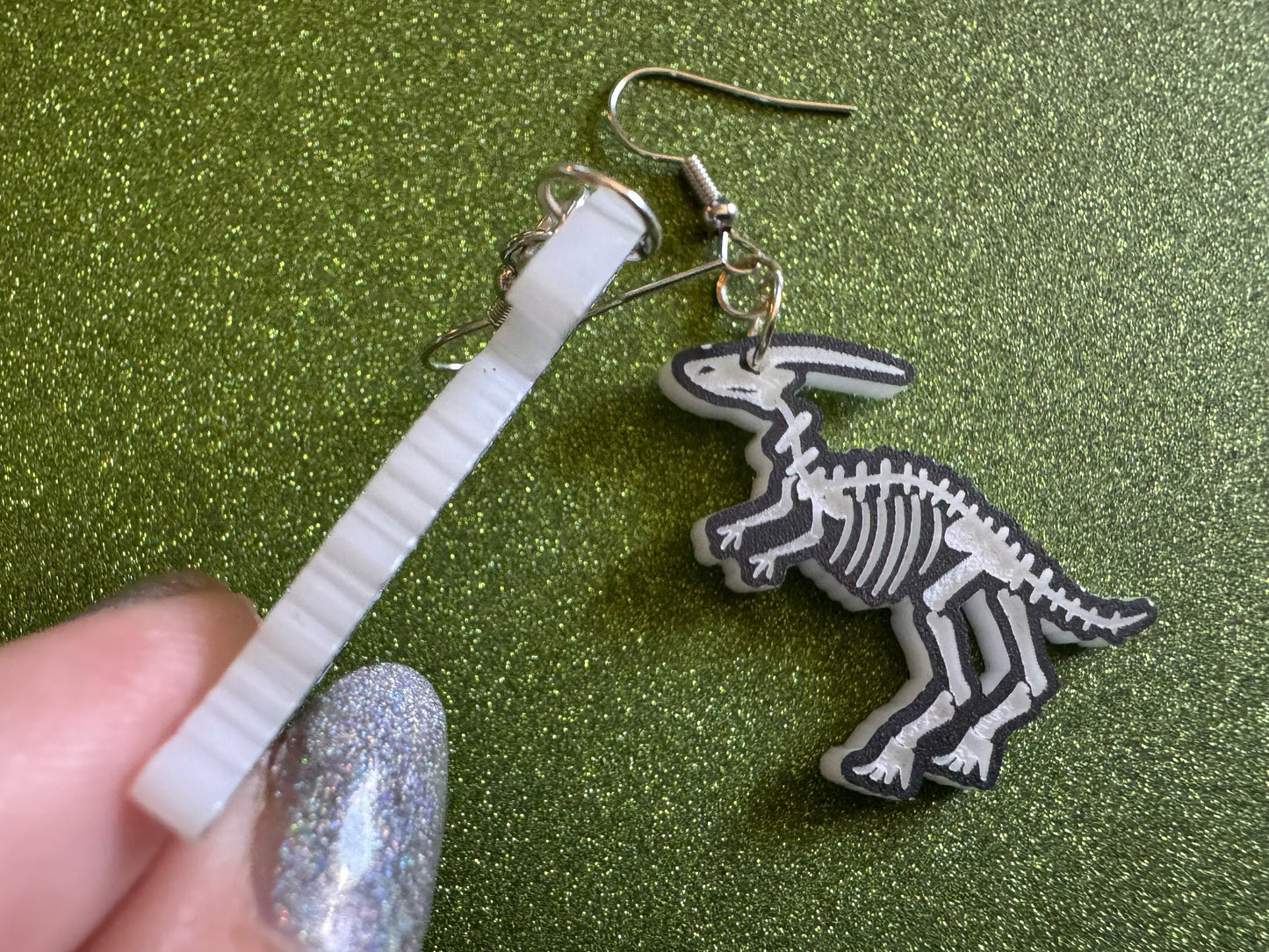 Dinosaur Skeleton Earrings: Laser Cut Acrylic Dinosaurs, Bones, Skeletons, Novelty Earrings, Costume Jewelry, Best Gifts for Her/Him/Them