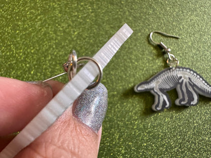 Dinosaur Skeleton Earrings: Laser Cut Acrylic Dinosaurs, Bones, Skeletons, Novelty Earrings, Costume Jewelry, Best Gifts for Her/Him/Them