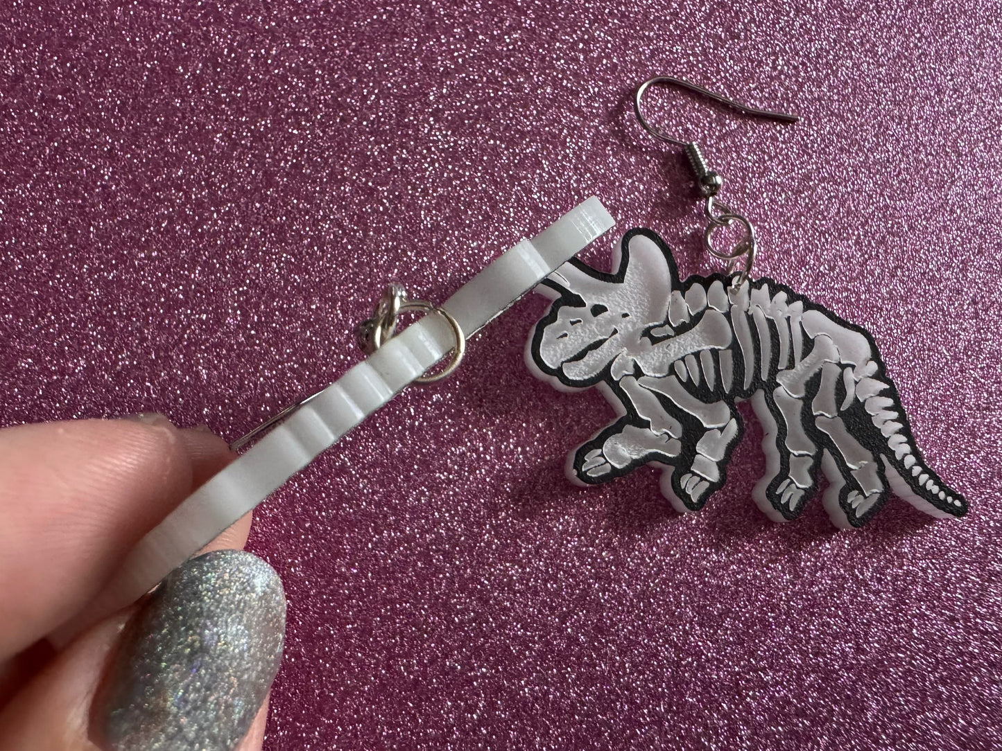 Dinosaur Skeleton Earrings: Laser Cut Acrylic Dinosaurs, Bones, Skeletons, Novelty Earrings, Costume Jewelry, Best Gifts for Her/Him/Them