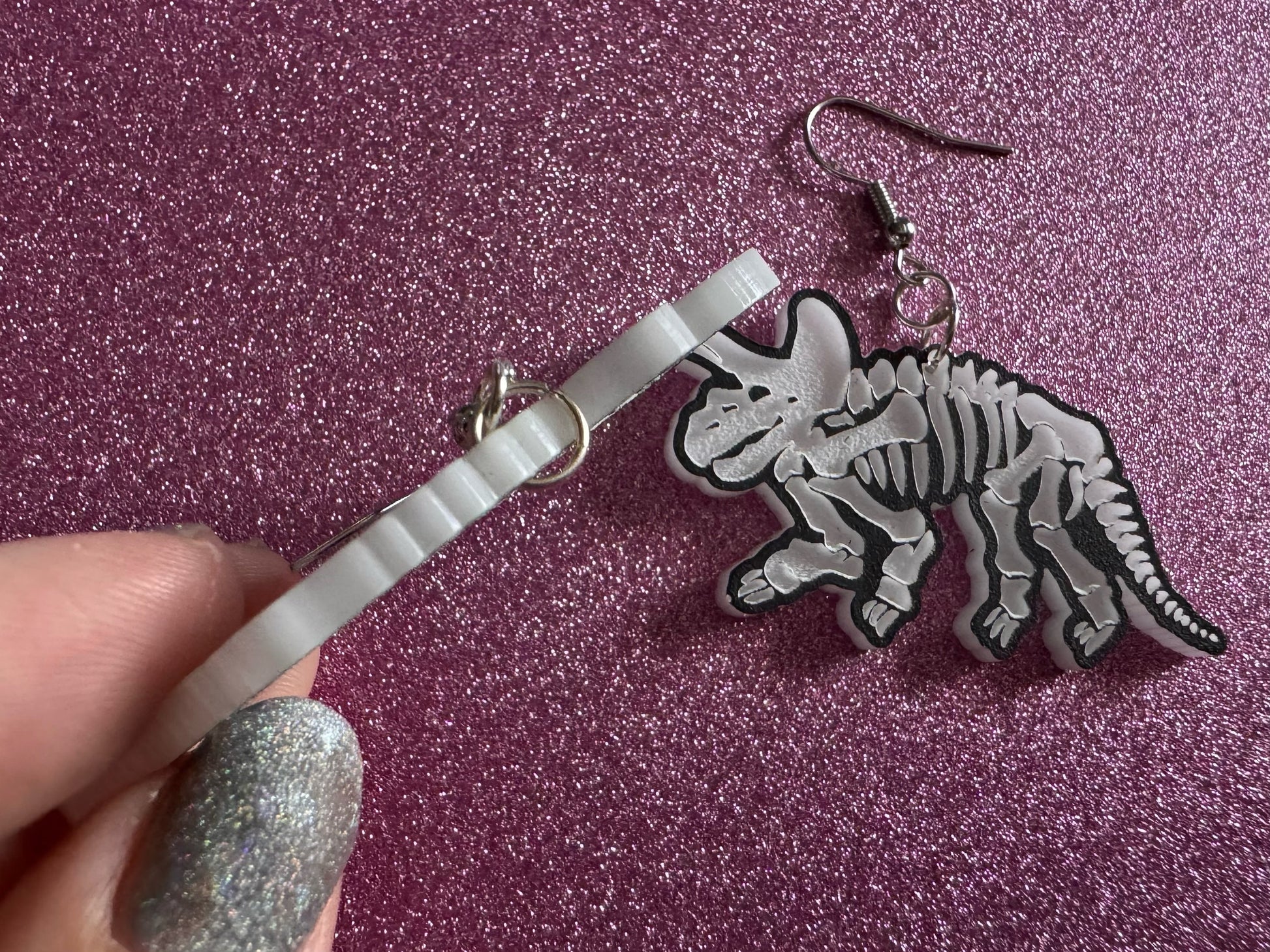 Dinosaur Skeleton Earrings: Laser Cut Acrylic Dinosaurs, Bones, Skeletons, Novelty Earrings, Costume Jewelry, Best Gifts for Her/Him/Them