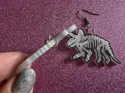 Dinosaur Skeleton Earrings: Laser Cut Acrylic Dinosaurs, Bones, Skeletons, Novelty Earrings, Costume Jewelry, Best Gifts for Her/Him/Them