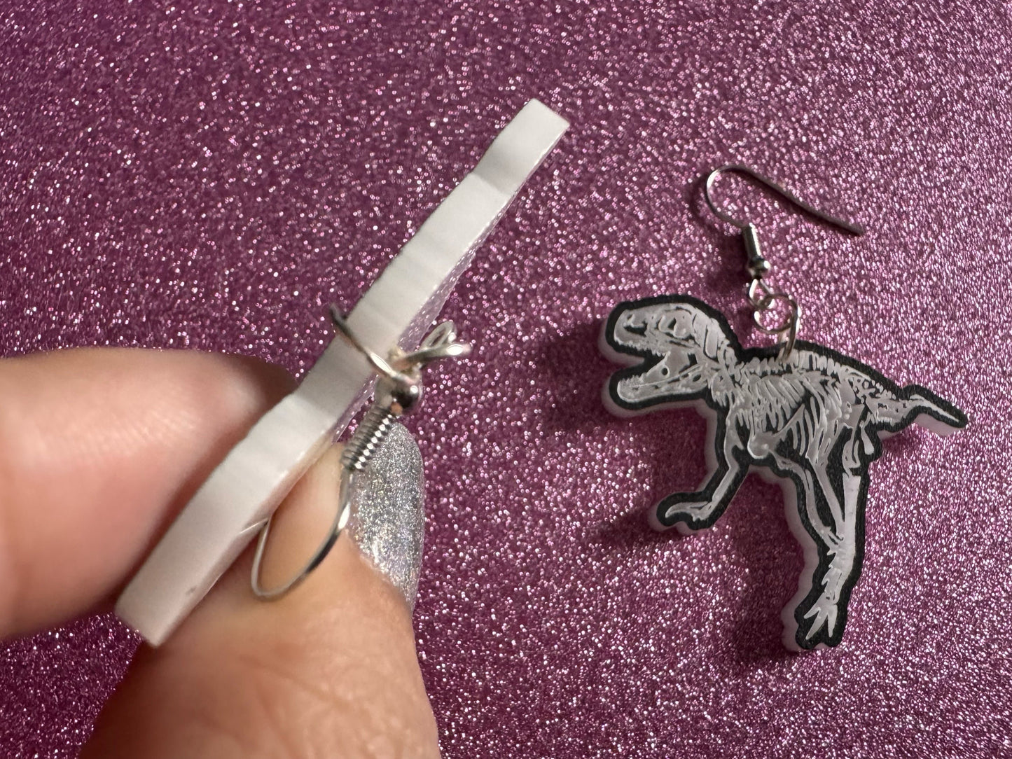 Dinosaur Skeleton Earrings: Laser Cut Acrylic Dinosaurs, Bones, Skeletons, Novelty Earrings, Costume Jewelry, Best Gifts for Her/Him/Them