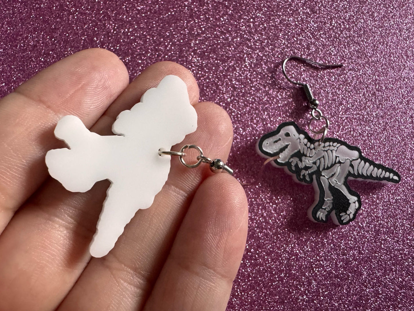 Dinosaur Skeleton Earrings: Laser Cut Acrylic Dinosaurs, Bones, Skeletons, Novelty Earrings, Costume Jewelry, Best Gifts for Her/Him/Them