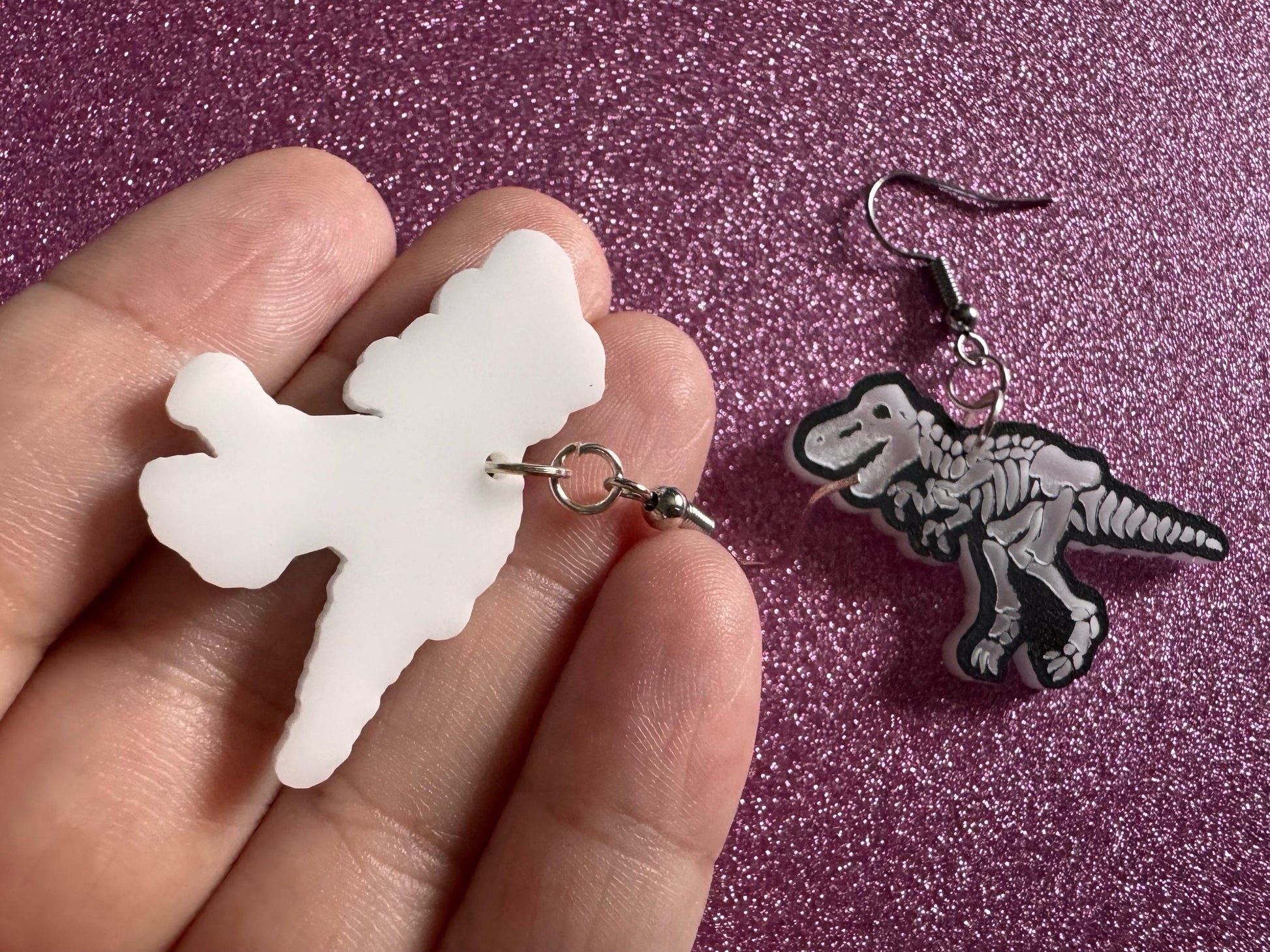 Dinosaur Skeleton Earrings: Laser Cut Acrylic Dinosaurs, Bones, Skeletons, Novelty Earrings, Costume Jewelry, Best Gifts for Her/Him/Them