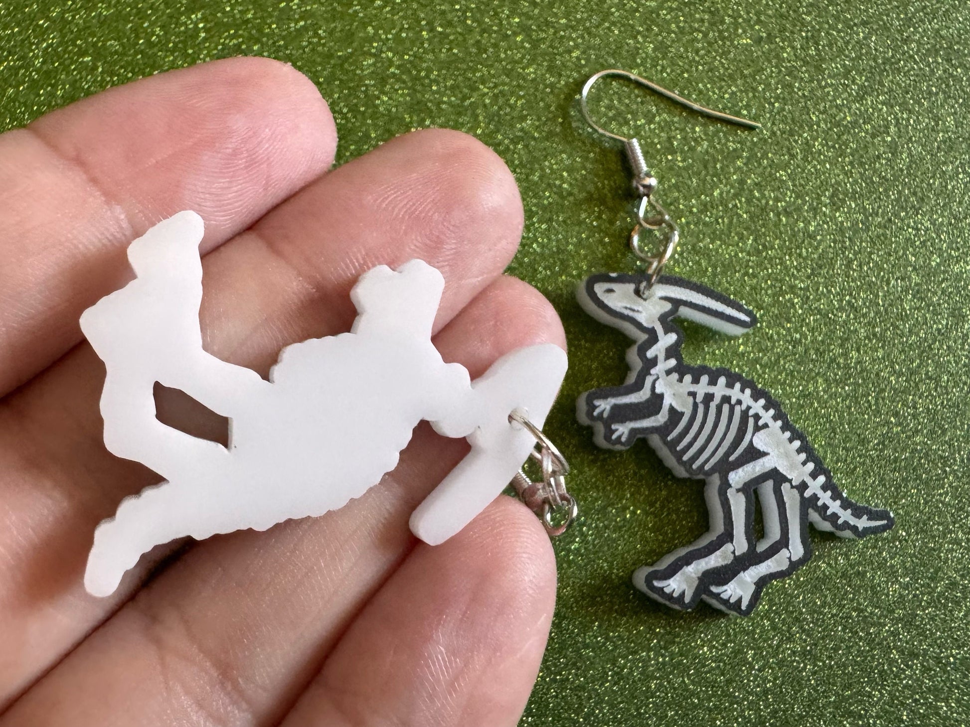 Dinosaur Skeleton Earrings: Laser Cut Acrylic Dinosaurs, Bones, Skeletons, Novelty Earrings, Costume Jewelry, Best Gifts for Her/Him/Them