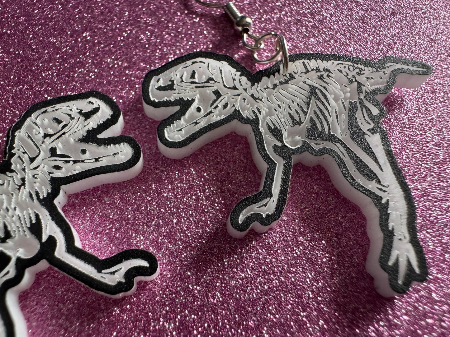 Dinosaur Skeleton Earrings: Laser Cut Acrylic Dinosaurs, Bones, Skeletons, Novelty Earrings, Costume Jewelry, Best Gifts for Her/Him/Them