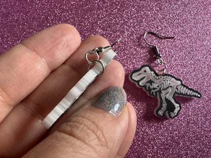 Dinosaur Skeleton Earrings: Laser Cut Acrylic Dinosaurs, Bones, Skeletons, Novelty Earrings, Costume Jewelry, Best Gifts for Her/Him/Them