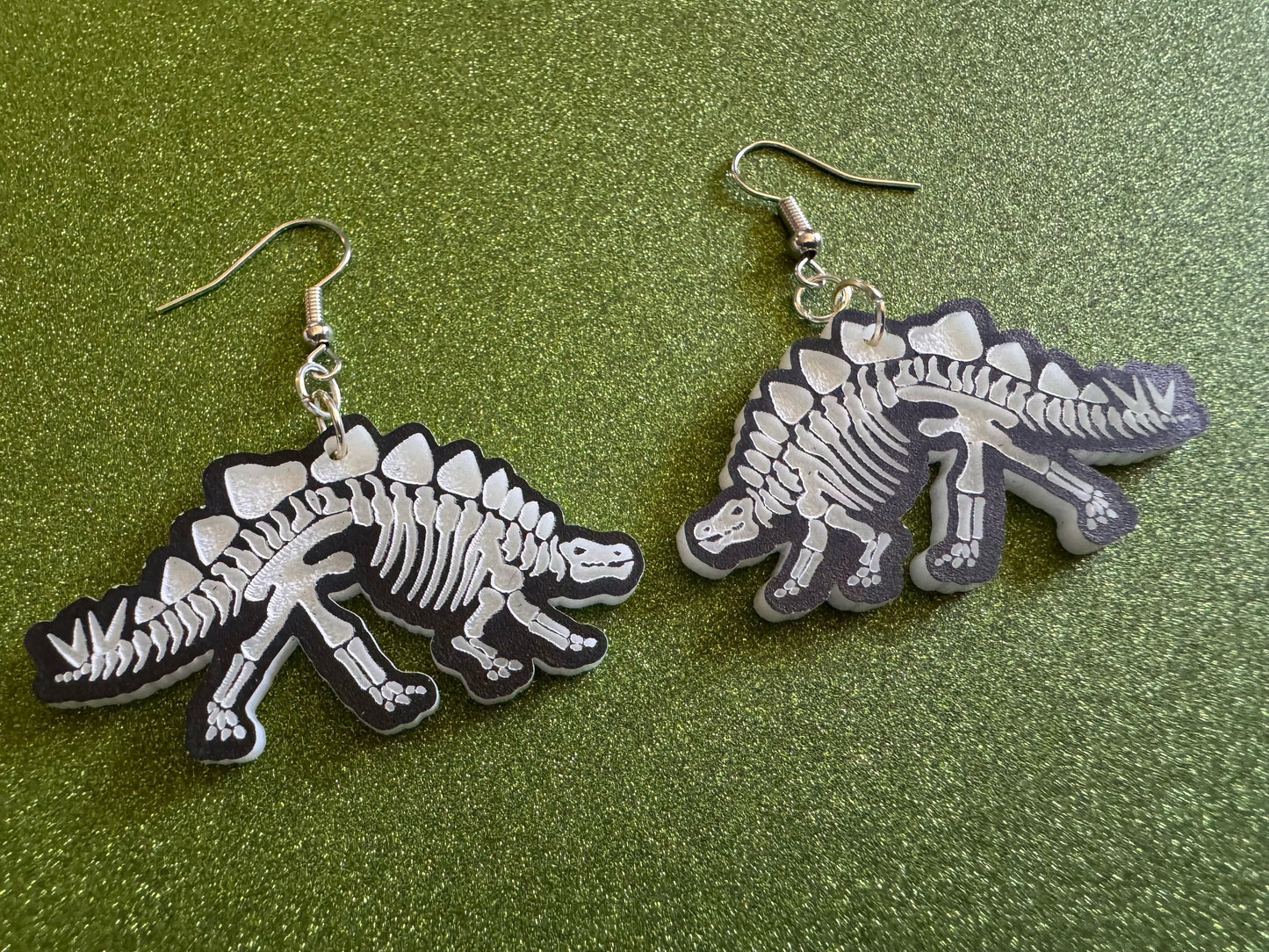Dinosaur Skeleton Earrings: Laser Cut Acrylic Dinosaurs, Bones, Skeletons, Novelty Earrings, Costume Jewelry, Best Gifts for Her/Him/Them