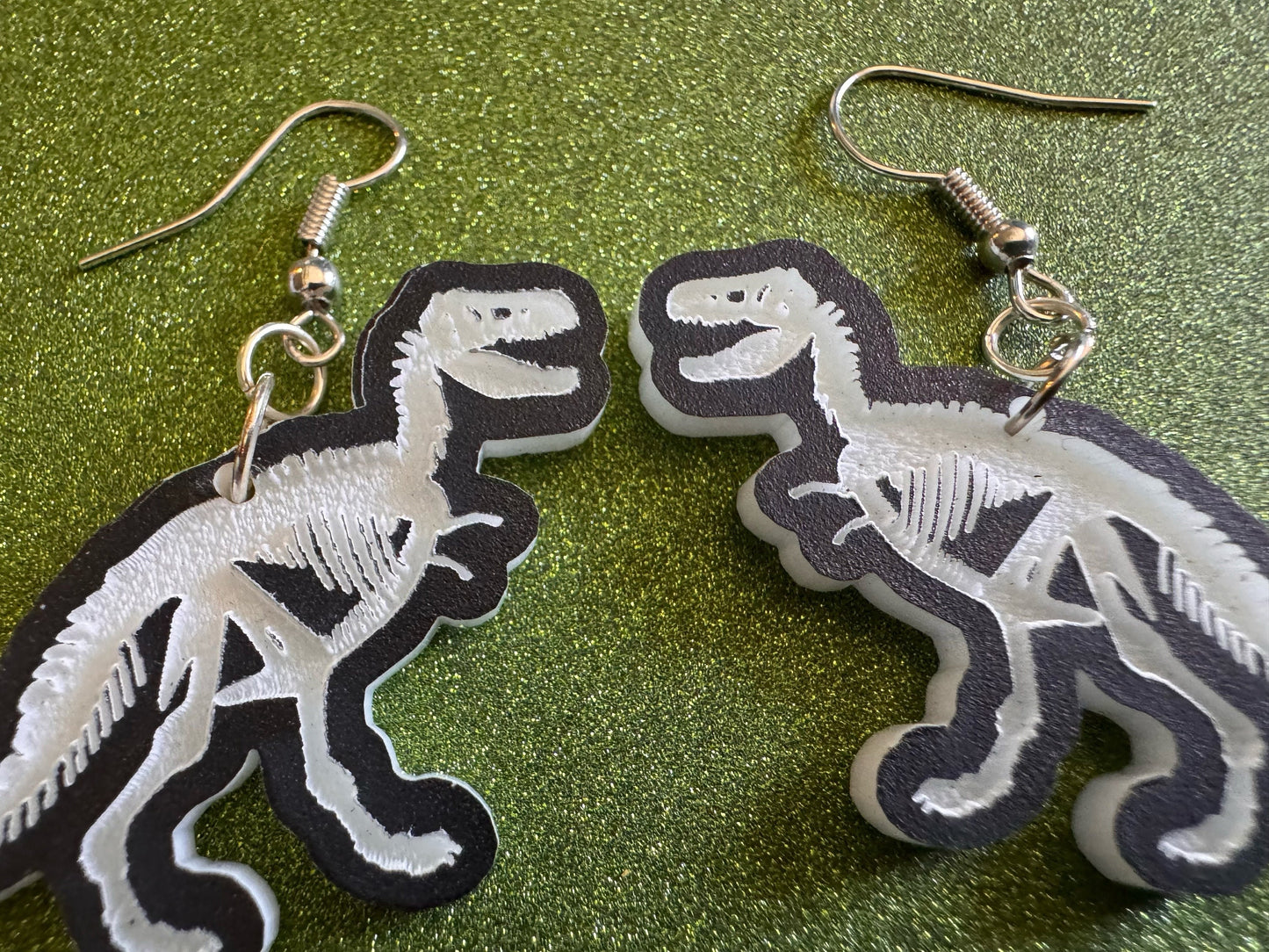 Dinosaur Skeleton Earrings: Laser Cut Acrylic Dinosaurs, Bones, Skeletons, Novelty Earrings, Costume Jewelry, Best Gifts for Her/Him/Them