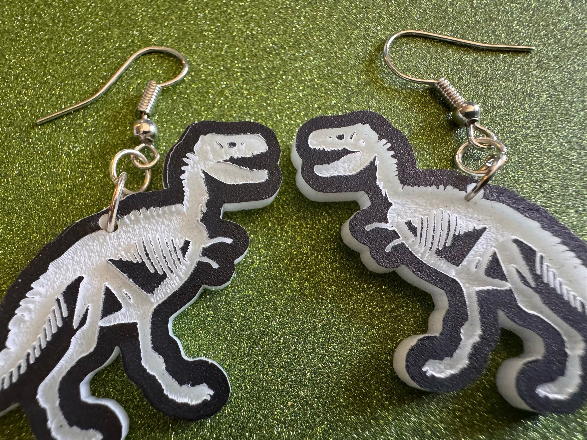 Dinosaur Skeleton Earrings: Laser Cut Acrylic Dinosaurs, Bones, Skeletons, Novelty Earrings, Costume Jewelry, Best Gifts for Her/Him/Them