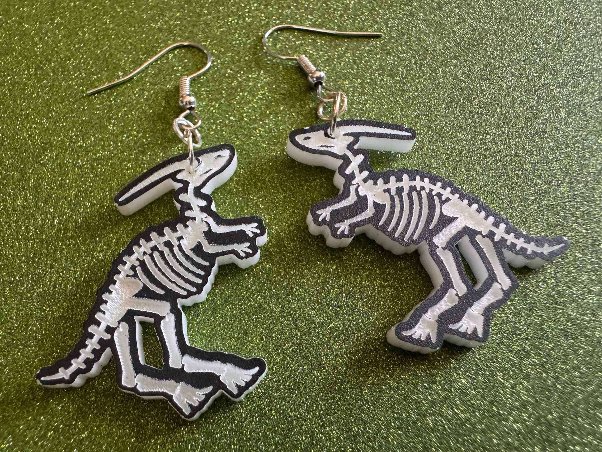 Dinosaur Skeleton Earrings: Laser Cut Acrylic Dinosaurs, Bones, Skeletons, Novelty Earrings, Costume Jewelry, Best Gifts for Her/Him/Them