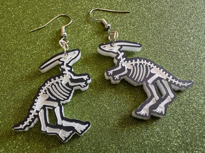 Dinosaur Skeleton Earrings: Laser Cut Acrylic Dinosaurs, Bones, Skeletons, Novelty Earrings, Costume Jewelry, Best Gifts for Her/Him/Them