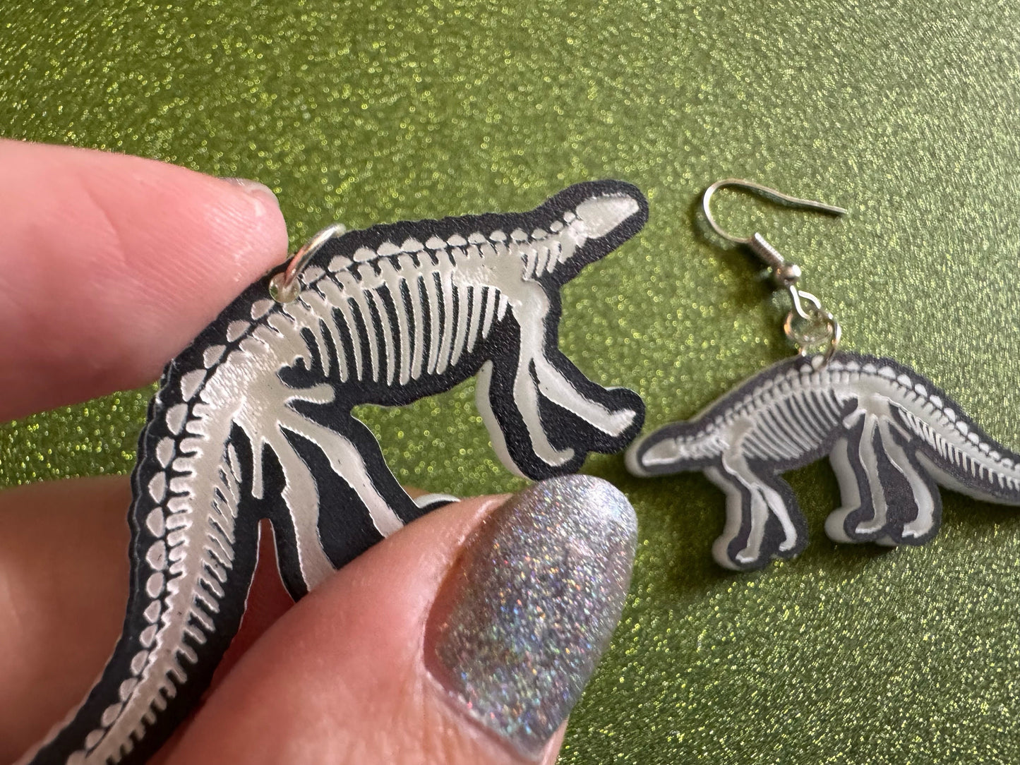Dinosaur Skeleton Earrings: Laser Cut Acrylic Dinosaurs, Bones, Skeletons, Novelty Earrings, Costume Jewelry, Best Gifts for Her/Him/Them