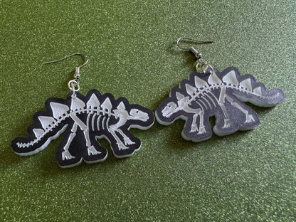Dinosaur Skeleton Earrings: Laser Cut Acrylic Dinosaurs, Bones, Skeletons, Novelty Earrings, Costume Jewelry, Best Gifts for Her/Him/Them